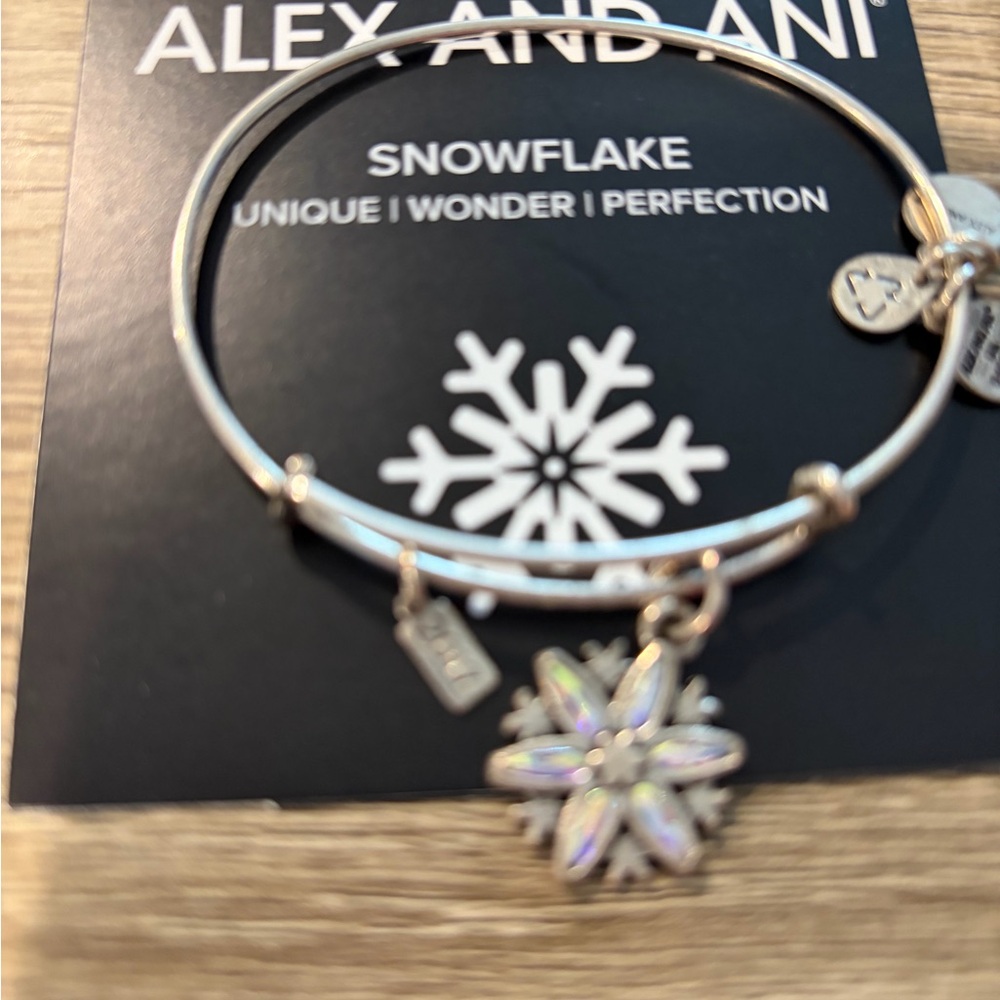 Alex and Ani Silver Snowflake Charm Bangle with Iridescent Accents